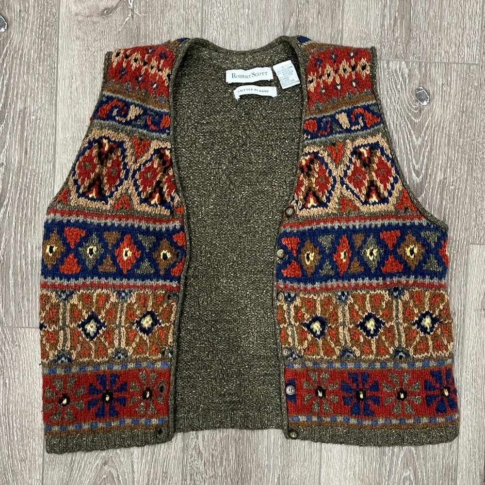 Vintage Robert Scott hand knit sweater vest wool